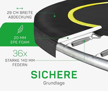 Круглий вуличний батут Salta Comfort Edition ⌀213/305/366см - комплект з захисним покриттям, сіткою та пружинами (TÜV geprüft, чорний/зелений/рожевий)