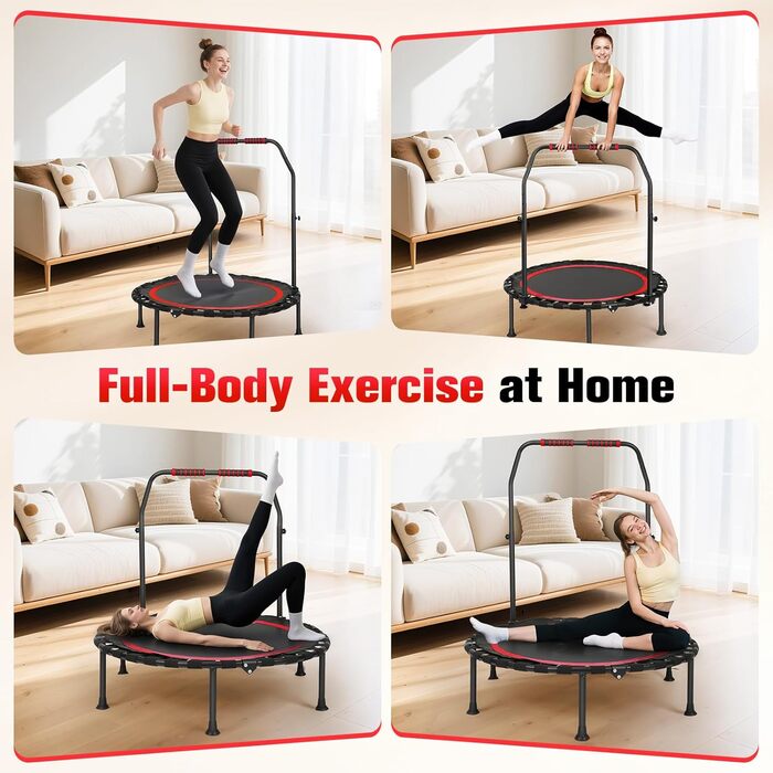 Трамплін для фітнесу в приміщення, складаний, Ø101см, до 150 кг, стабільний та тихий, для дорослих (червоний)