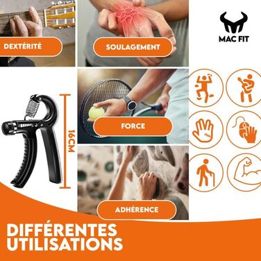 MAC FIT Handtrainer з регулюванням ваги 5-60 кг – для зміцнення рук, пальців, передпліччя. Підходить для реабілітації, альпінізму, силових тренувань, зняття стресу