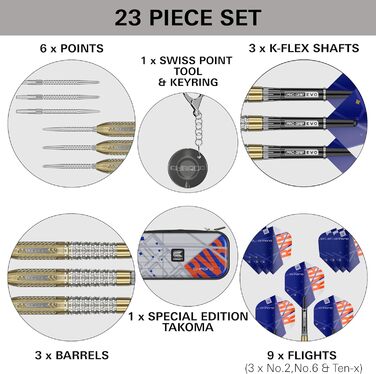 Дротики для дартсу Target Raymond Van Barneveld Chrono Swiss Point, 95% вольфраму, 21/23/25 г, кейс, запасні хвости та голки