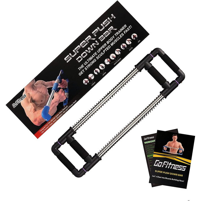 GoFitness Силовий тренажер Push Down Bar для грудних м’язів, рук, плечей, спини та преса, 50 кг, для дому, чорний — екпандер для чоловіків