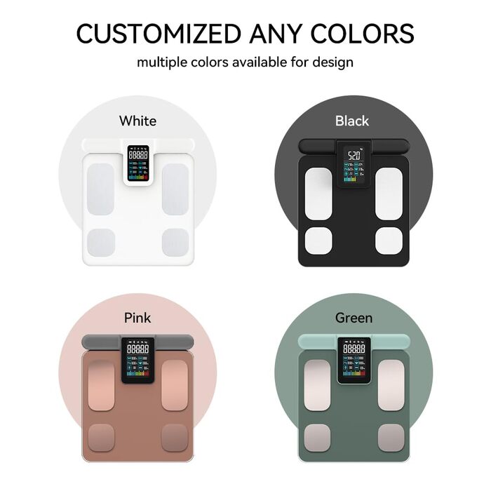 Fitdays Вага для аналізу тіла Smart з 8 електродів - точна цифрова вага BMI з Bluetooth, 20+ показників, синхронізація для 6 користувачів