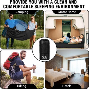 Спальний мішок туристичний бавовна, ультралегкий, для кемпінгу та піших прогулянок, з двостороннім замком, чорний