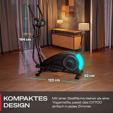 Еліптичний тренажер Sportstech CX700 для дому: 24 кг маховик, 24 рівні опору, LED дисплей, Bluetooth, пульсомір | Чорний