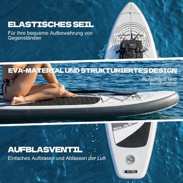 SUP дошка Solavero надувна з аксесуарами для початківців та сімей, 323x83x15 см, до 200 кг, з EVA покриттям та компасом
