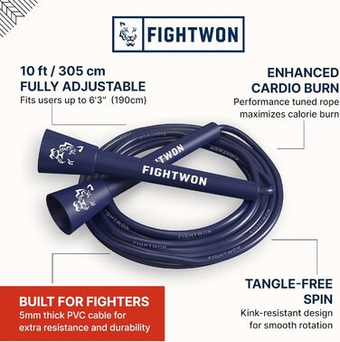 Скакалка FightWon 5 мм з ПВХ, регульований, для занять вдома та на вулиці, з міцними ручками, ультраміцний ПВХ, чорний Onyx