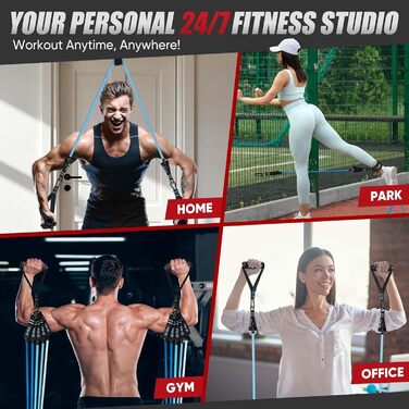 Набір еластичних стрічок для фітнесу HPYGN, 150lbs/200lbs/250lbs, 5 рівнів опору, з ручками, манжетами для щиколоток та анкером для дверей, сумкою, для занять вдома та на вулиці, синій