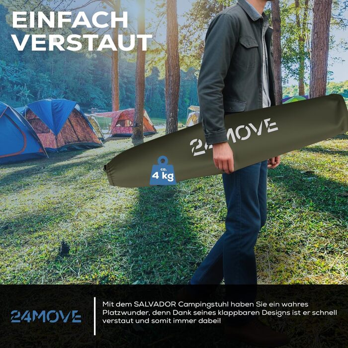 Крісло для кемпінгу 24MOVE® складне, 150 кг, з підлокітниками та кишенею, для риболовлі, пляжного відпочинку