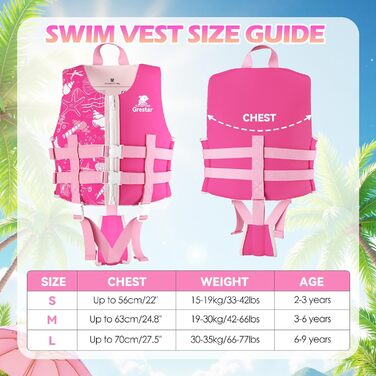 Дитячий рятувальний жилет Kinder Schwimmweste Neopren, рожевий, L (6-9 років / 30-35 кг)