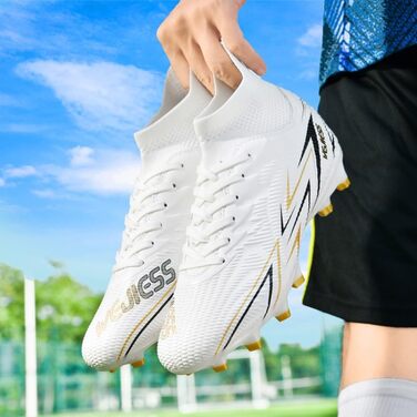 Чоловічі футбольні бутси з високим верхом, професійні, для юніорів та дорослих, для тренувань та гри на штучному покритті, білі, розмір 40 EU