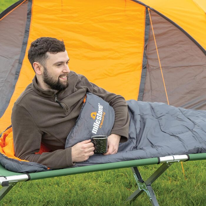 Спальний мішок Milestone Camping Mumienschlafsack сіро-помаранчевий, 2 сезони, для однієї людини, водонепроникний, з сумкою