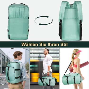 Спортивна сумка для чоловіків та жінок, 30L. Рюкзак з відділенням для взуття та мокрих речей. Ідеально для плавання, спорту, йоги, футболу (зелена, 30L)