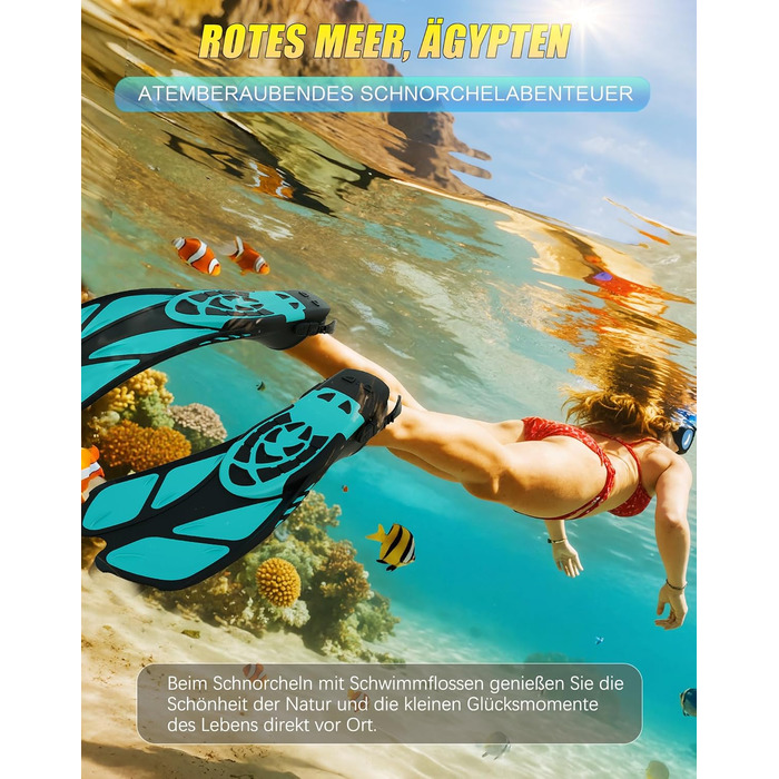 Ласти для плавання Schnorchelflossen регульовані, дорослі, компактні (S/M, темно-зелені) для дайвінгу, снорклінгу та тренувань з сіткою