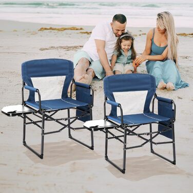Складний туристичний стілець LEADZM з бічним столиком та відділенням для зберігання, дихаюча спинка, 10 кг, 600D Oxford, металевий каркас, 6x60x9 см, легкий та компактний для відпочинку на природі, риболовлі, фестивалів (1, блакитний)