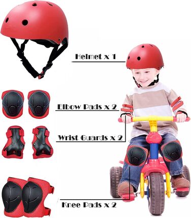 Набір захисту 7 в 1 для дітей 3-8 років: шолом, наколінники, налокітники, захист зап'ястків. Підходить для катання на роликах, скейтборді, самокаті, велосипеді.