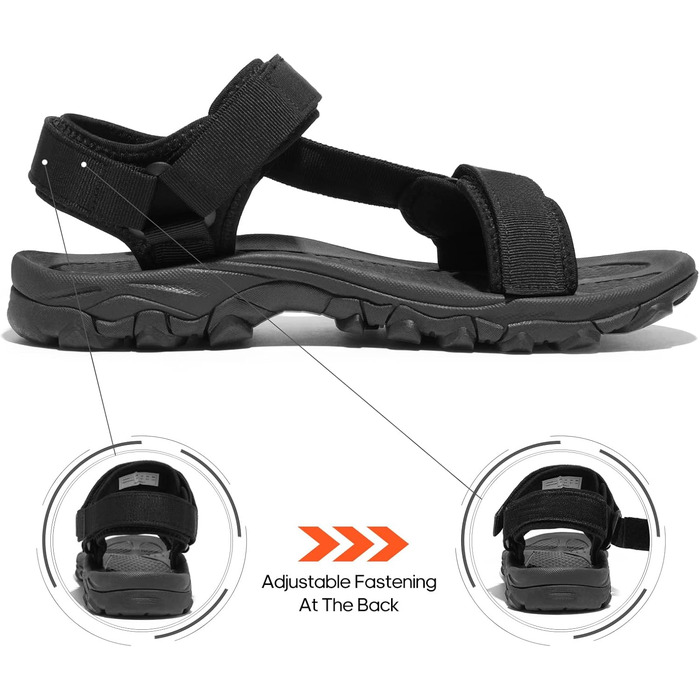 Чоловічі літні сандалії NORTIV 8 для туризму та спорту, Outdoor, пляжні сандалії, чорний колір, 45 EU