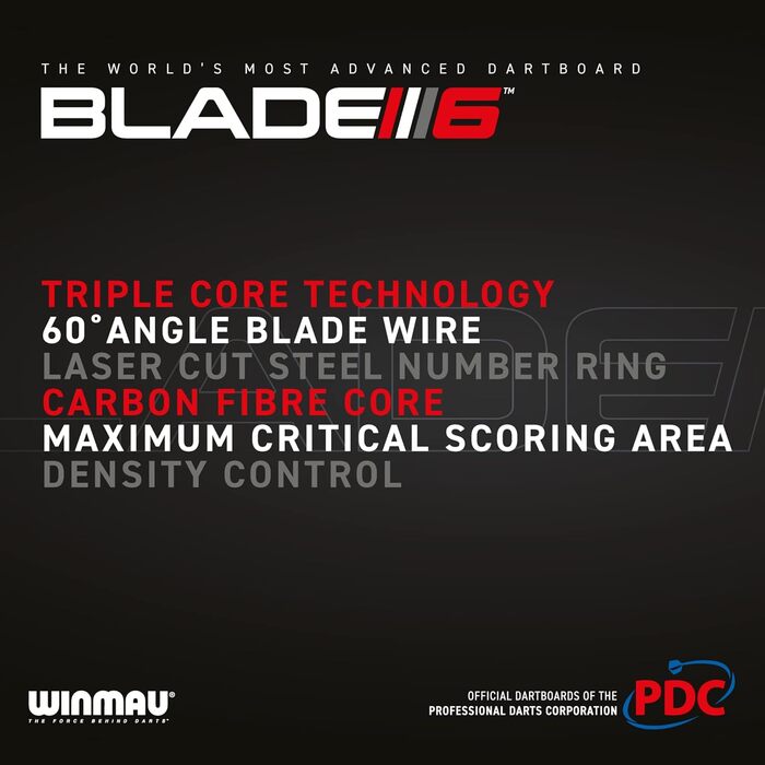 Дартборд WINMAU Blade 6 Triple Core Carbon, професійна класична мішень із сизалю