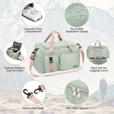 Спортивна сумка Cozary 42L: водонепроникна, з відділенням для взуття та мокрих речей, ідеальна для тренувань, подорожей та бізнесу (зелена)