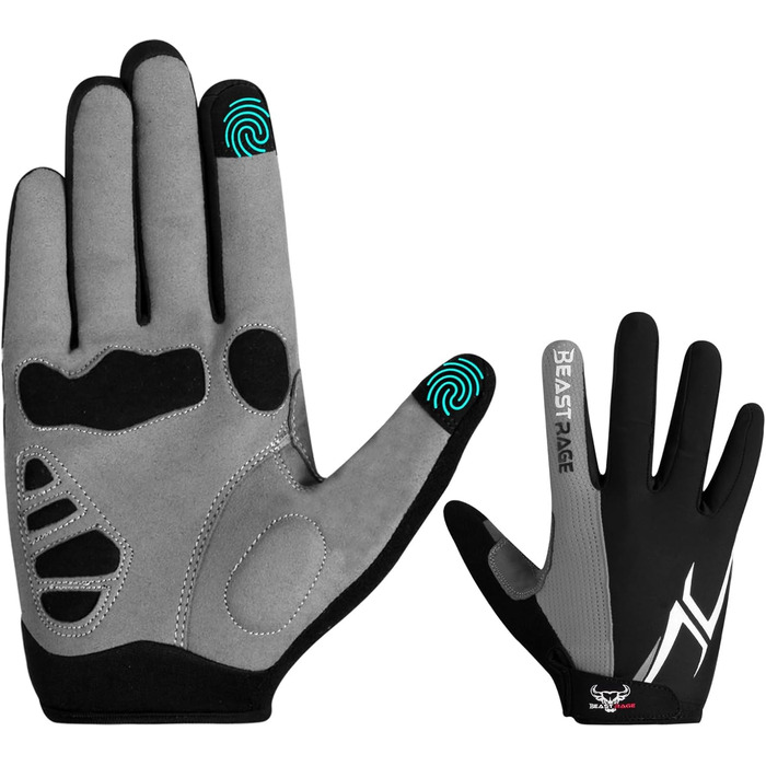 BEAST RAGE: Фінгерові велоперчатки для чоловіків та жінок, гелеві, антиковзні, амортизуючі, для важкої атлетики, фітнесу, MTB, сірі