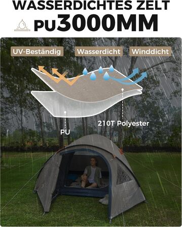Намет KingCamp для 4 особи: просторий, водонепроникний (PU3000mm), 4-сезонний, легкий. Ідеально для кемпінгу, трекінгу та відпочинку на природі. Бежевий колір.