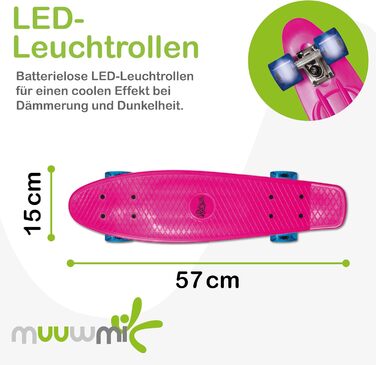 Скейтборд Muuwmi Fun - Дошка 57x15 см, Підшипники ABEC 5, PU Колеса 60x45 мм (рожевий)