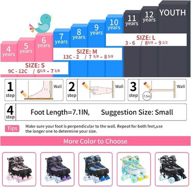 Дитячі ролики Nattork для дівчаток та хлопчиків, регульовані, з підсвічуванням, 4 розміри, для занять в приміщенні та на вулиці (EU 35-38, блакитні)