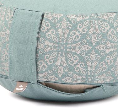 Крісло для медитації Bodhi RONDO | Знімний чохол 100% бавовна | Наповнювач з органічної дрібнозернистої пшениці | Висота 14-20 см | Петля для перенесення | Колекція Maharaja (Мінерально-блакитний RAJA/сріблястий-універсальний)