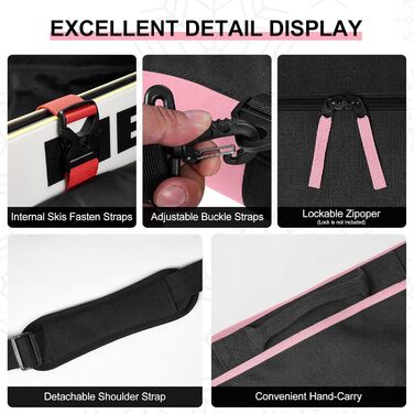 Сумка для лиж Odoland Skitasche Set, рожева: містка, водонепроникна, для подорожей, до 200 см