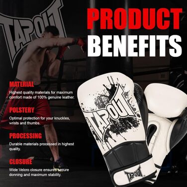 Боксерські рукавички Tapout зі шкіри, 12 унцій, Bandini, екрю/чорні, 1 пара