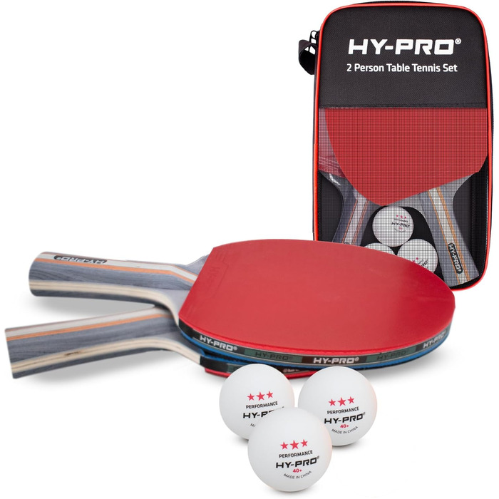 Набір для настільного тенісу Hy-Pro для 2 гравців: 2 ракетки, 3 м'ячі, сумка для зберігання, м'ячі 3 зірки