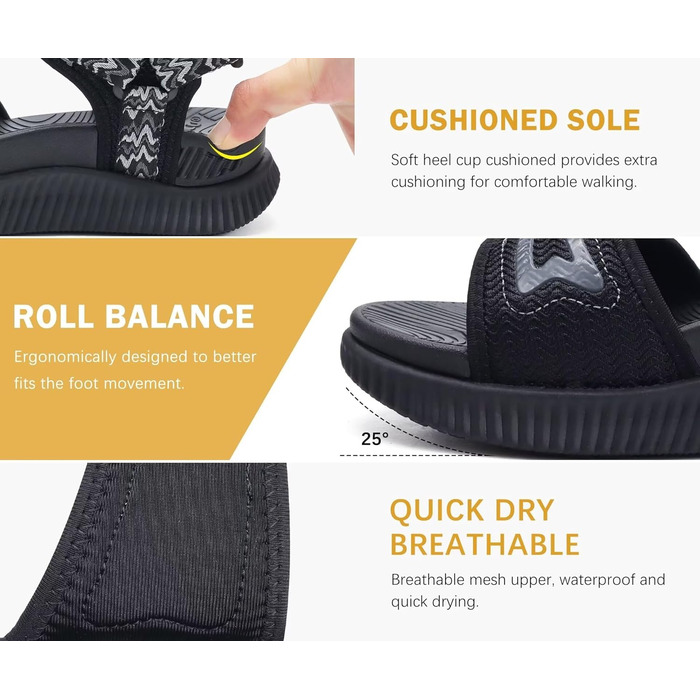 Жіночі трекінгові сандалі KuaiLu: зручні ортопедичні сандалі для піших прогулянок та спорту, літні сандалі на шнурівці, чорні (39 EU)