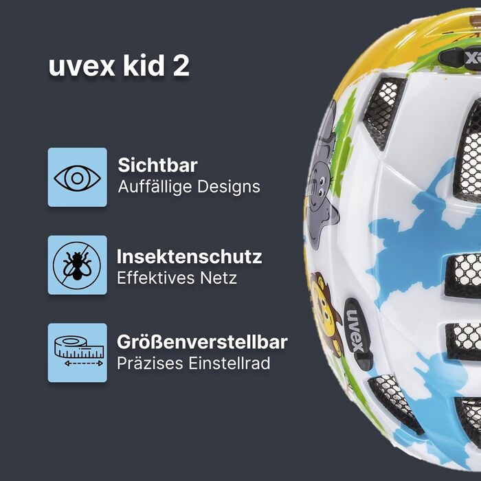 Дитячий велосипедний шолом Uvex Kid 2 cc, легкий, регульований розмір, можливість встановлення LED-світла