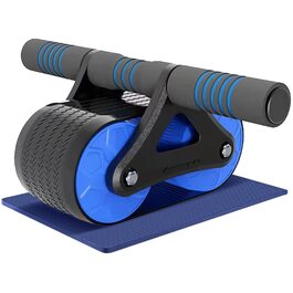 Колесо для пресу з автоматичним пружинним відскоком, тренажер для пресу, стабільний ролик з подвійними колесами та килимком для колін для чоловіків та жінок, синій