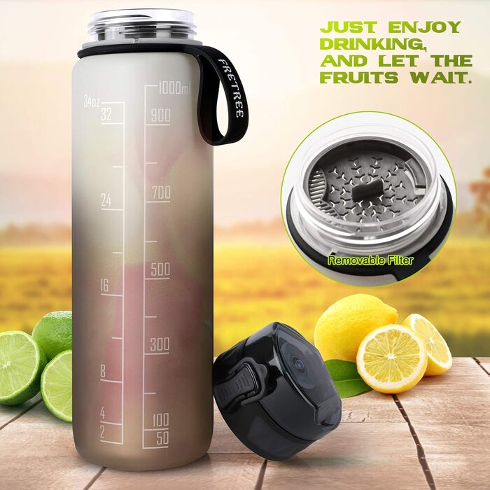 Спортивна пляшка для води 1л BPA-free з неслизьким гумовим грифом, для велосипеда, активного відпочинку, школи, спортзалу, колір: зелений (перехід сіро-чорний)