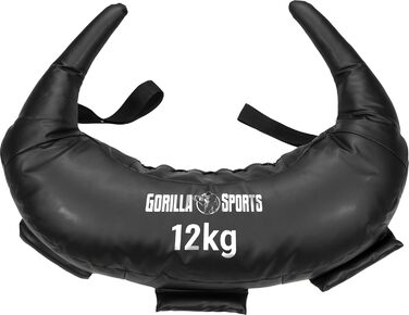 Болгарський мішок GORILLA SPORTS з екошкіри, 5-22,5 кг, 5 ручок, чорний — для кросфіту, фітнесу та силових тренувань