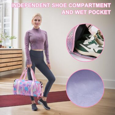 Спортивна сумка для дівчаток з єдинорогом, водонепроникна сумка для плавання з відділенням для взуття та мокрих речей, маленька дамська сумочка, спортивна сумка для подорожей, фітнесу, школи, плавання, рожева