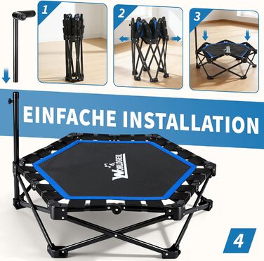 Складаний фітнес-батут для дому з регульованою ручкою, Ø 86.5 см, навантаження до 150 кг, синій — для дорослих та дітей