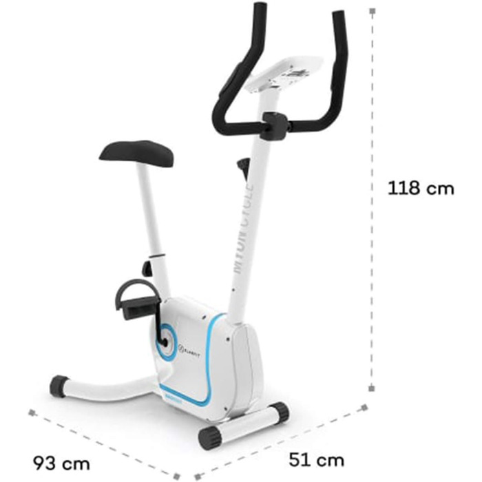 Велотренажер KLAR FIT Myon Cycle з маховиком 12 кг, ремінний привід SilentBelt, 8 рівнів навантаження, вимірювач пульсу, регульована висота сидіння, підставка для планшета, білий