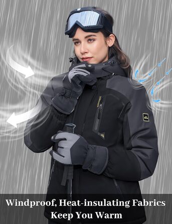 Жіноча зимова куртка Magcomen з флісовою підкладкою: парка, пуховик, для сноуборду, водонепроникна, вітрозахисна (XXL, чорний/сірий)