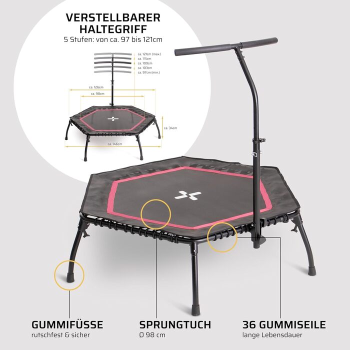 Трамплін для фітнесу SportPlus з тихим гумовим пружинним механізмом, до 130 кг, червоний, складаний