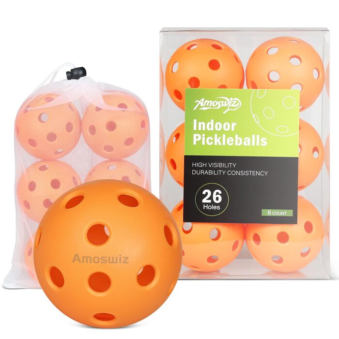Набір м'ячів для піклболу (6 шт.) з сумкою для сітки, 26 отворів, для тренувань та турнірів (Оранжевий)