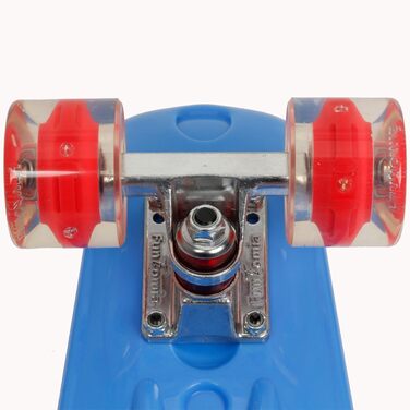 Скейтборд FunTomia Mini-Cruiser 57 см з LED підсвіткою, алюмінієвими траками ABEC-9 та T-інструментом, блакитний з червоними колесами