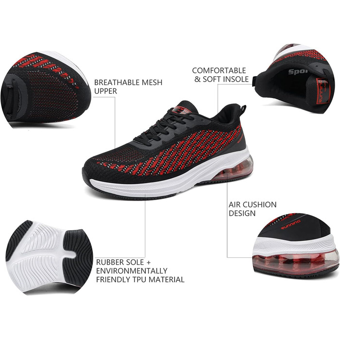 Спортивні кросівки для чоловіків та жінок, кросівки для фітнесу, бігу, трекінгу, 4 кольори, розміри 36-47 EU, зелено-білі (36 EU, червоно-чорні)