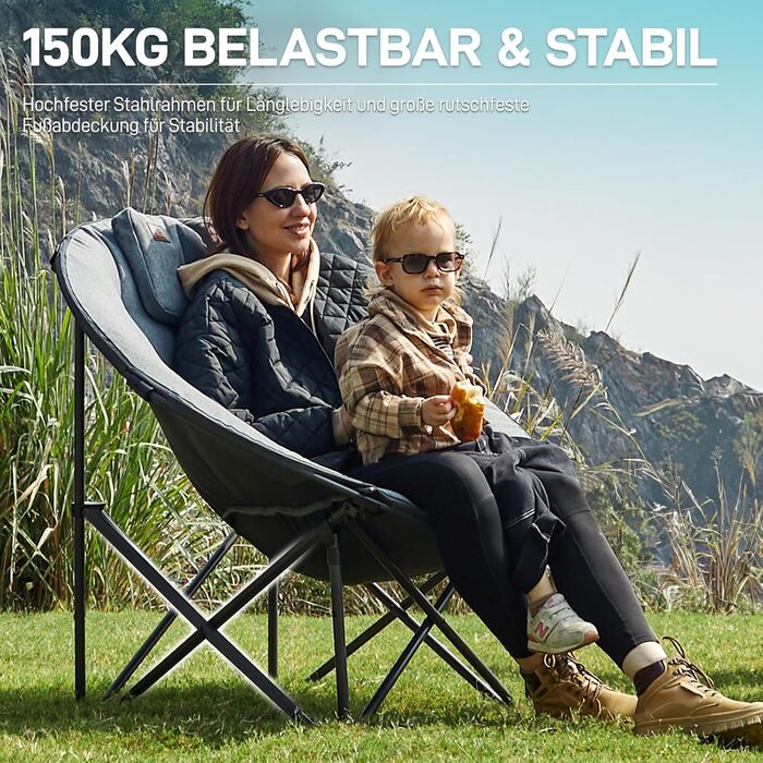 Крісло для кемпінгу EVER ADVANCED Luxus Moonchair XXL: широке, з подушкою, 150 кг, сіре