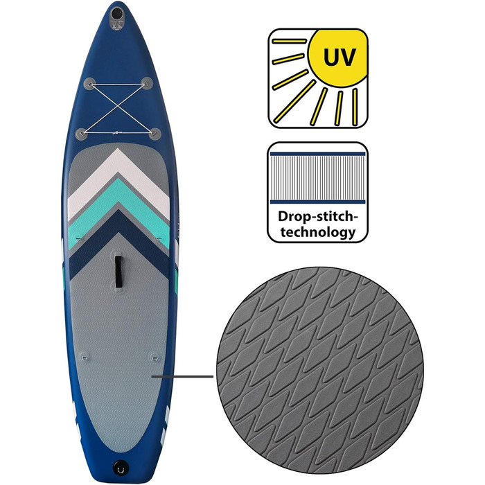 Набір SUP ALPIDEX Stand Up Paddle 305 см, синій. Надувний, стабільний, легкий, комплект з сумкою, веслом, фінами, насосом, стропом та набором для ремонту. Макс. вантажопідйомність 150 кг.