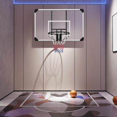 Баскетбольний щит SPORTNOW зі сталевим кільцем і сіткою для вулиці, настінний монтаж, 113x61x73 см, чорний/прозорий/білий