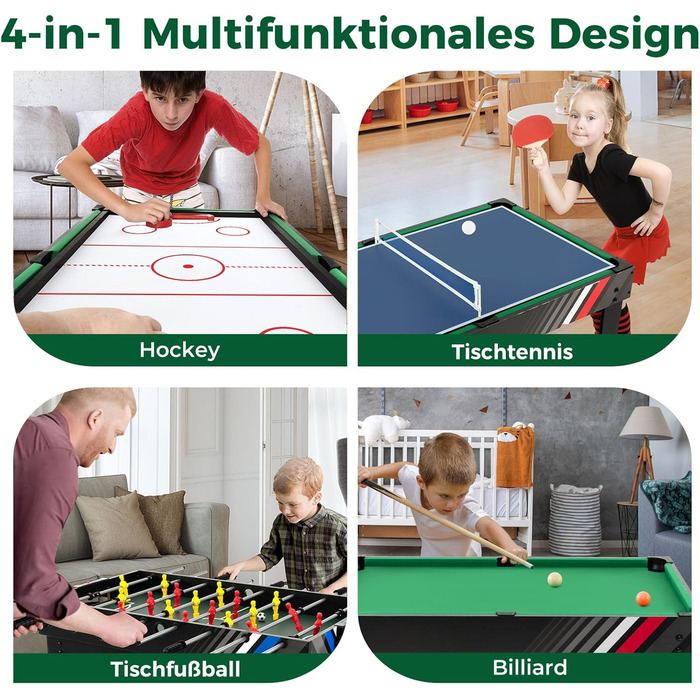 DREAMADE 4-в-1 ігровий стіл: футбол, хокей на повітрі, більярд, теніс. Для дітей та дорослих