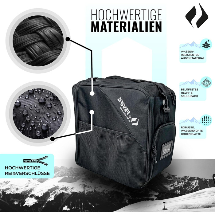 Чохол для лиж Driver13 з відділенням для шолома та регульованим плечовим ременем, 41 x 27 x 43 см, чорний
