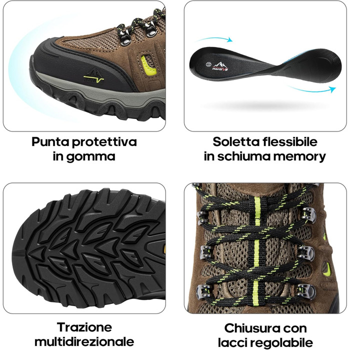 Чоловічі водонепроникні трекінгові черевики NORTIV - легкі, для хайкінгу та кемпінгу (43 EU, широка колодка, чорний, коричневий, жовтий, замша)