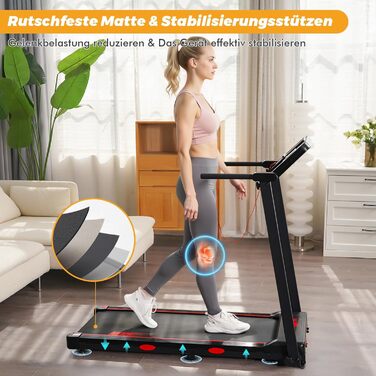 Біговий тренажер RAOO MIN для дому, 1-12 км/год, двигун 2.5HP, складаний, з LED-дисплеєм, підставка для iPad/телефону, Bluetooth-динамік, чорний
